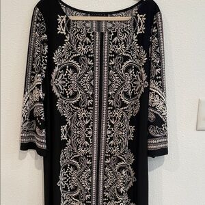 Tiana B. Black Dress with White Embroidered Pattern